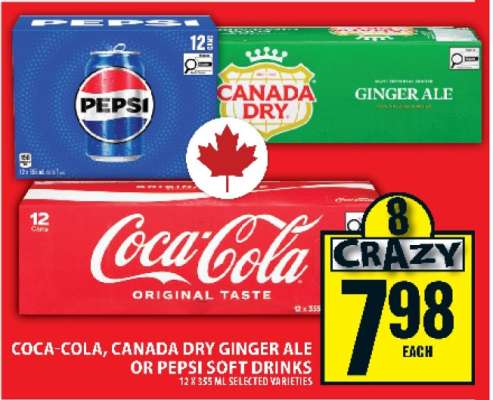 Coca-Cola, Canada Dry Ginger Ale or Pepsi Soft Drinks