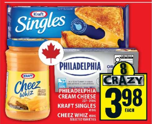 Philadelphia Cream Cheese, Kraft Singles, Cheez Whiz