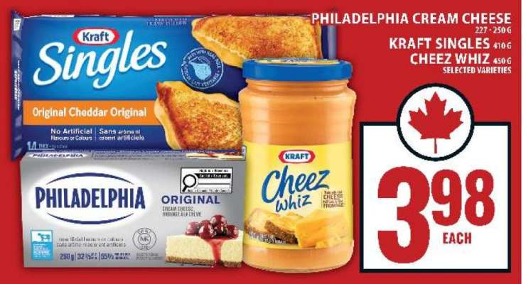 Philadelphia Cream Cheese, Kraft Singles, Cheez Whiz