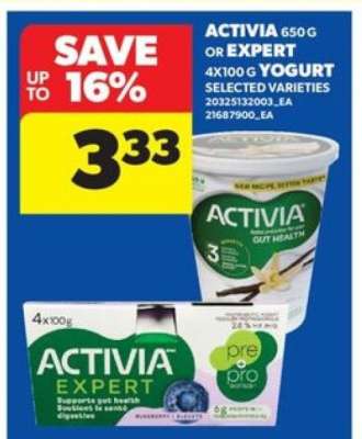 ACTIVIA 650G OR EXPERT 4X100G YOGURT