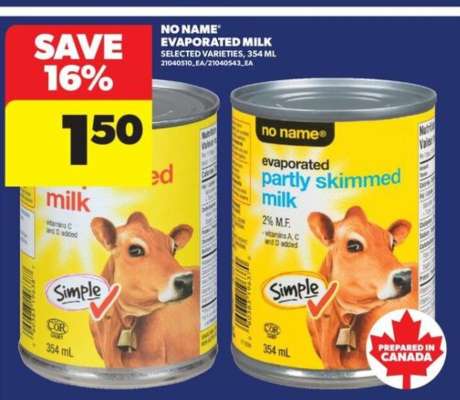 NO NAME EVAPORATED MILK