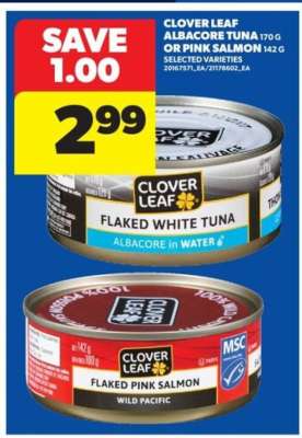 CLOVER LEAF ALBACORE TUNA OR PINK SALMON