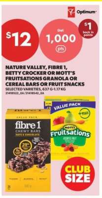 Nature Valley, Fibre 1, Betty Crocker or Mott’s Fruitsations Granola or Cereal Bars or Fruit Snacks