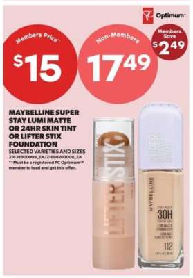 Maybelline Super Stay Lumi Matte or 24HR Skin Tint or Lifter Stix Foundation