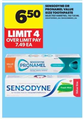 Sensodyne or Pronamel Value Size Toothpaste