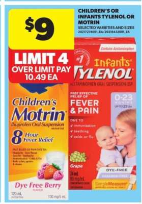 Children’s or Infants’ Tylenol or Motrin