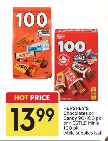 HERSHEY'S Chocolates or Candy 90-100 pk or NESTLÉ Minis 100 pk