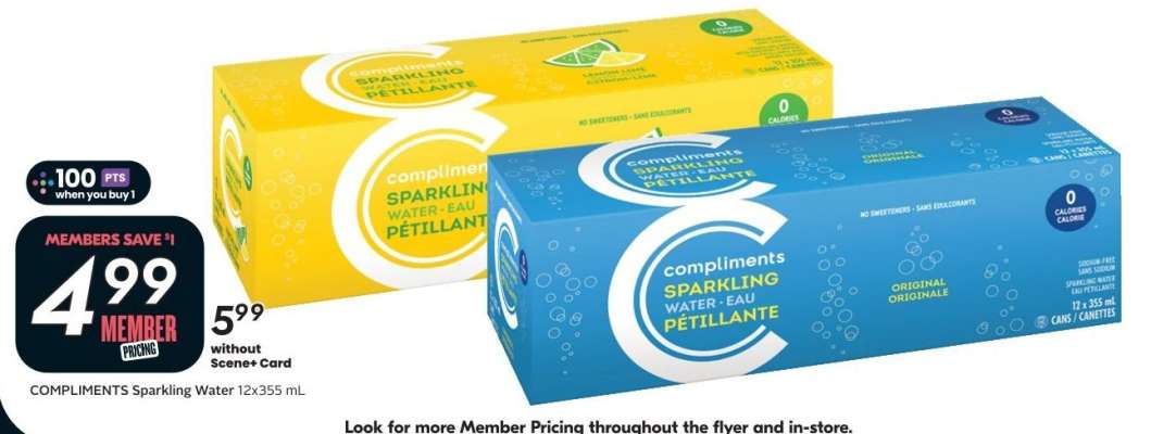 Compliments Sparkling Water 12x355 mL