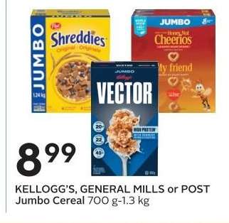 KELLOGG'S, GENERAL MILLS or POST Jumbo Cereal
