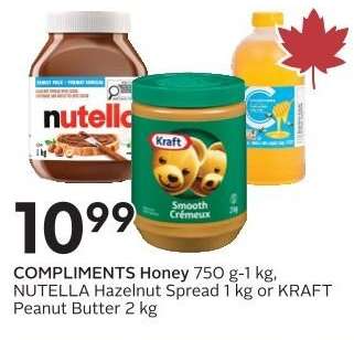 COMPLIMENTS Honey 750 g-1 kg, NUTELLA Hazelnut Spread 1 kg or KRAFT Peanut Butter 2 kg