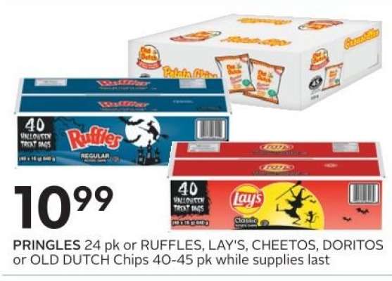 PRINGLES 24 pk or RUFFLES, LAY'S, CHEETOS, DORITOS or OLD DUTCH Chips 40-45 pk