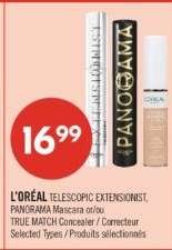 L'ORÉAL TELESCOPIC EXTENSIONIST, PANORAMA Mascara or/ou TRUE MATCH Concealer