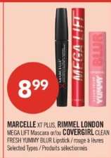 MARCELLE XT PLUS, RIMMEL LONDON MEGA LIFT Mascara or/ou COVERGIRL CLEAN FRESH YUMMY BLUR Lipstick