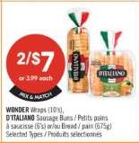 WONDER Wraps (10's), D'ITALIANO Sausage Buns