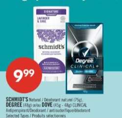 SCHMIDT'S Natural / DEGREE / DOVE CLINICAL Antiperspirant/Deodorant