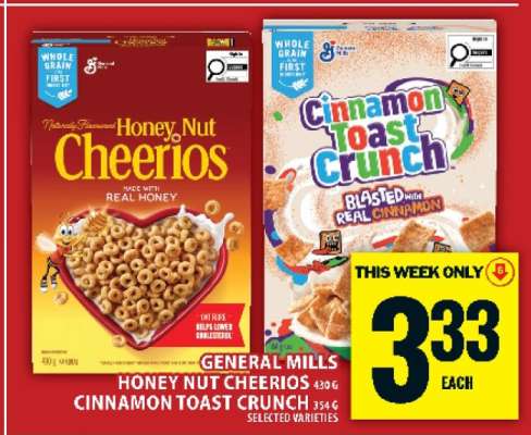 General Mills Honey Nut Cheerios & Cinnamon Toast Crunch