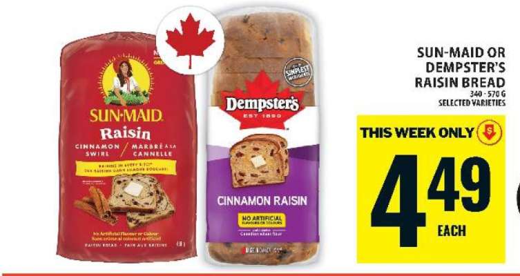 Sun-Maid or Dempster's Raisin Bread