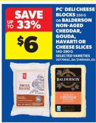 PC Deli Cheese Blocks or Balderson Cheese
