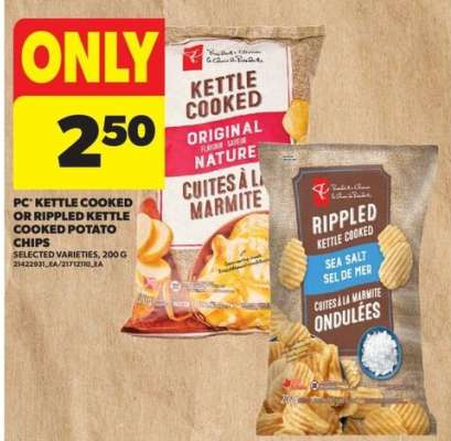 PC Kettle Cooked or Rippled Kettle Cooked Potato Chips