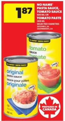 No Name Pasta Sauce, Tomato Sauce or Tomato Paste