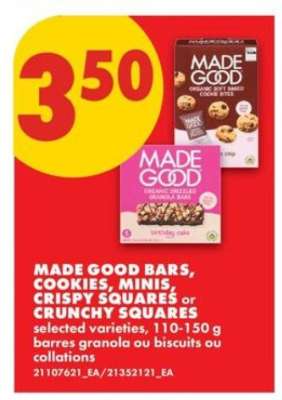 MADE GOOD BARS, COOKIES, MINIS, CRISPY SQUARES or CRUNCHY SQUARES
