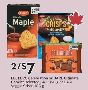 LECLERC Celebration or DARE Ultimate Cookies or DARE Veggie Crisps