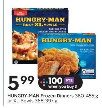 HUNGRY-MAN Frozen Dinners or XL Bowls