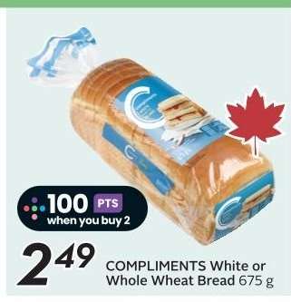 COMPLIMENTS White or Whole Wheat Bread 675 g