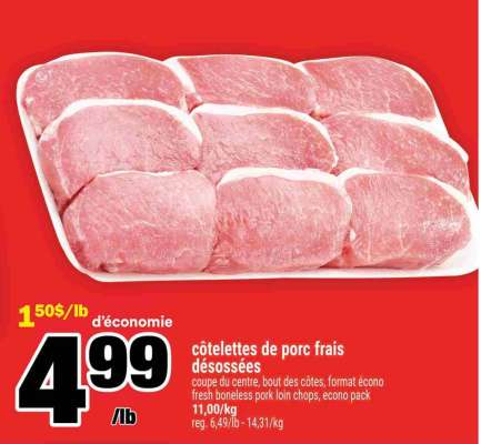 côtelettes de porc frais désossées
