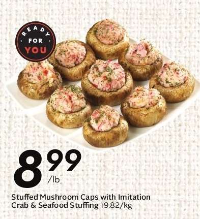 Stuffed Mushroom Caps with Imitation Crab & Seafood Stuffing