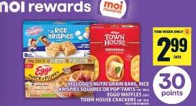 Kellogg's Nutri Grain Bars, Rice Krispies Squares or Pop-Tarts, Eggo Waffles, Town House Crackers
