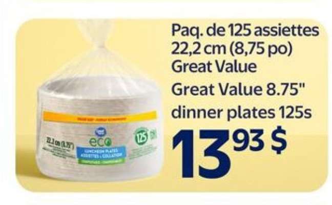 Great Value 8.75" dinner plates 125s