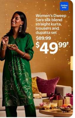 Women's Dweep Sara silk blend straight kurta, trousers and dupatta set
