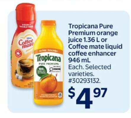 Tropicana Pure Premium orange juice or Coffee mate liquid coffee enhancer
