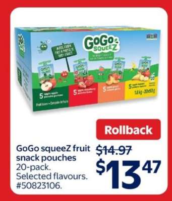 GoGo squeeZ fruit snack pouches