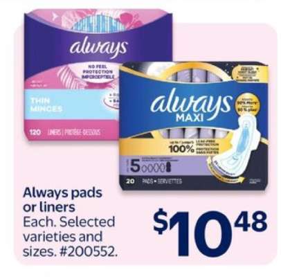 ALWAYS PADS OR LINERS