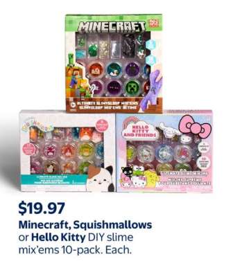 Minecraft, Squishmallows or Hello Kitty DIY slime mix’ems 10-pack