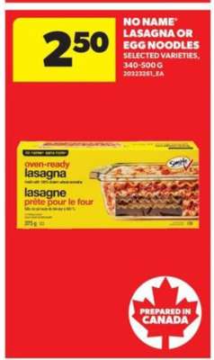 NO NAME LASAGNA OR EGG NOODLES