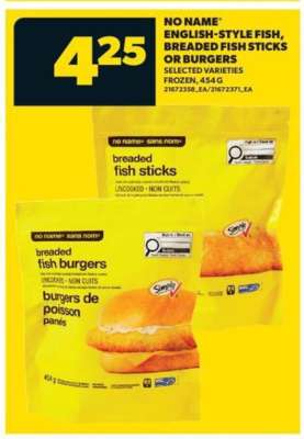 No Name English-Style Fish, Breaded Fish Sticks or Burgers