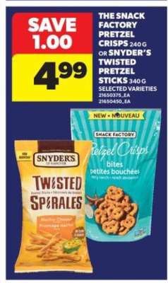 The Snack Factory Pretzel Crisps or Snyder's Twisted Pretzel Sticks