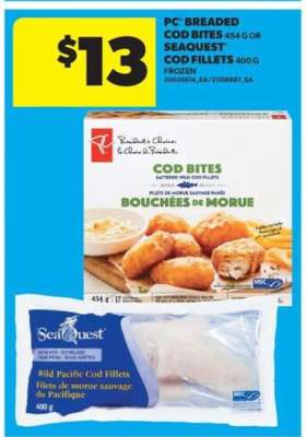 PC Breaded Cod Bites or Seaquest Cod Fillets
