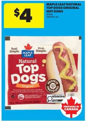 Maple Leaf Natural Top Dogs Original Hot Dogs