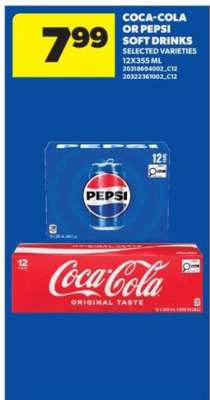 COCA-COLA or PEPSI SOFT DRINKS