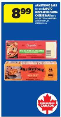 Armstrong Bars or Saputo Mozzarellissima Cheese Bars