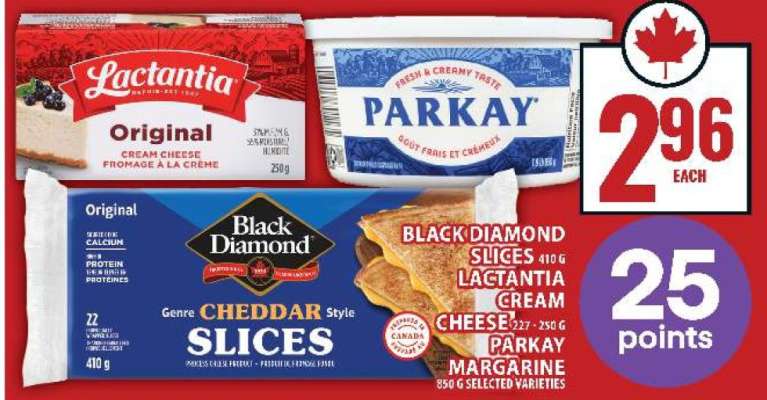 Black Diamond Slices, Lactantia Cream Cheese, Parkay Margarine