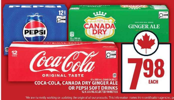 Coca-Cola, Canada Dry Ginger Ale or Pepsi Soft Drinks