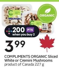 COMPLIMENTS ORGANIC Sliced White or Cremini Mushrooms