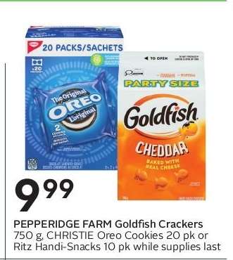 PEPPERIDGE FARM Goldfish Crackers or CHRISTIE Oreo Cookies or Ritz Handi-Snacks