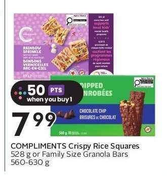 COMPLIMENTS Crispy Rice Squares or Family Size Granola Bars