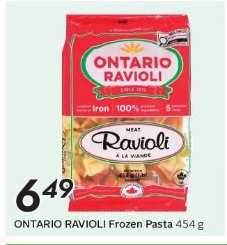 ONTARIO RAVIOLI Frozen Pasta 454 g
